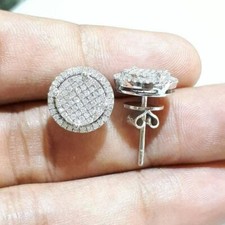 2.00Ct White Diamond Cluster Stud Earrings in 14K White Gold Plated Lab Created