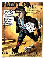 Vintage Ephemera Victorian Trade Card FLINT CO STOVES PROVIDENCE R.I. Broad&Eddy