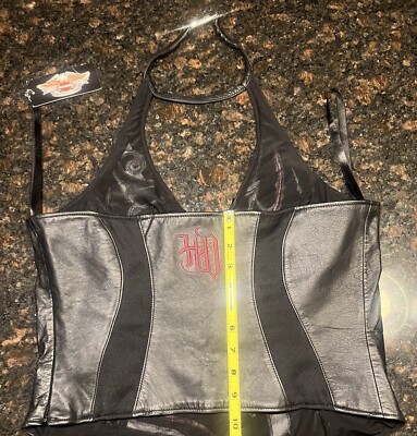 NWT Vintage Harley Davidson Y2K Women's Leather Rose Halter/Vest