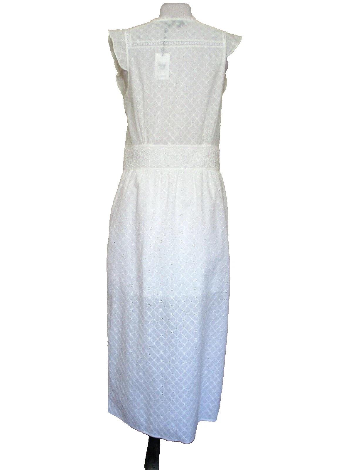 Maxi abito Coach Broderie Anglaise bianco pizzo taglia 8 donna nuovo con etichette $695 orlo con volant