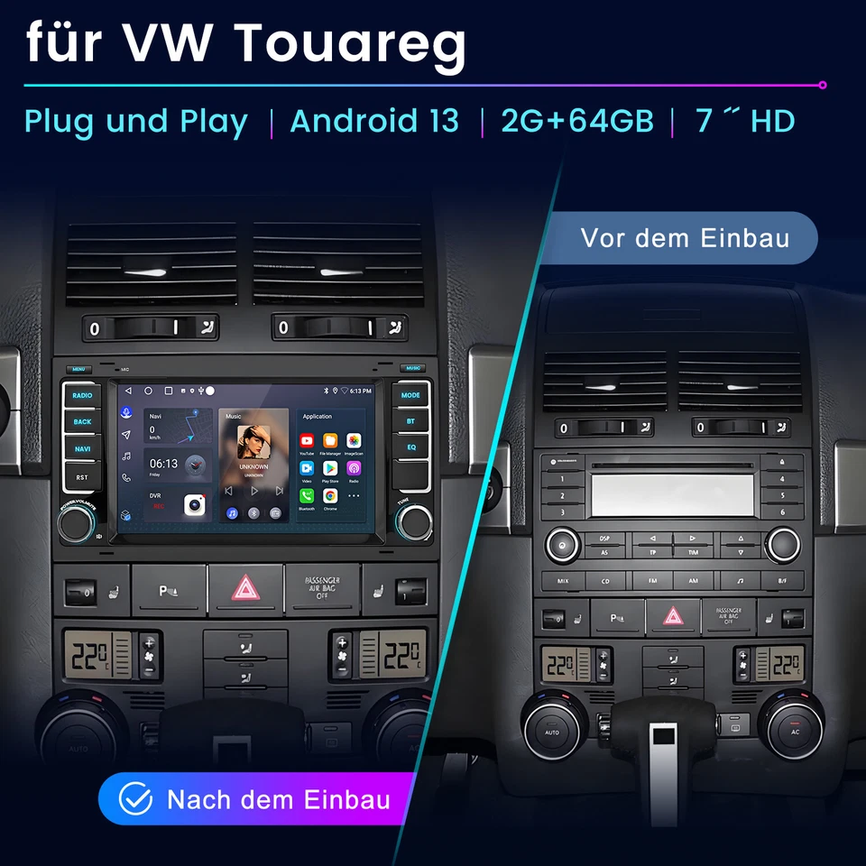 64G Carplay Android Autoradio Für VW Touareg T5 Multivan Transporter GPS Navi FM - Bild 3 von 4