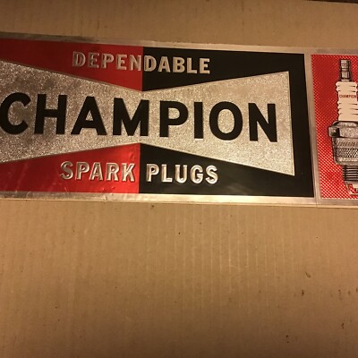 Vintage foil dealership Champion spark plug sticker 50's 60's | eBay