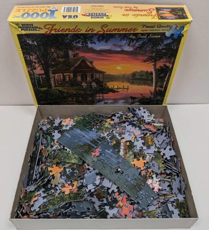 Puzzle Lake Cabin Sunset 1000 piezas White Mountain Friends in Summer Hecho en EE. UU. Foto 4 de 4