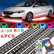 6x Double Row Rgb Multicolored Underglow Led Kit Car Neon Strip Light Music App
