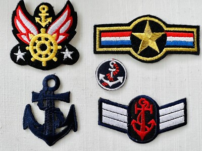 5 Stück Vintage Aufnäher Stickerei Patches Anker Motive Maritim Marine Stern Konvolut