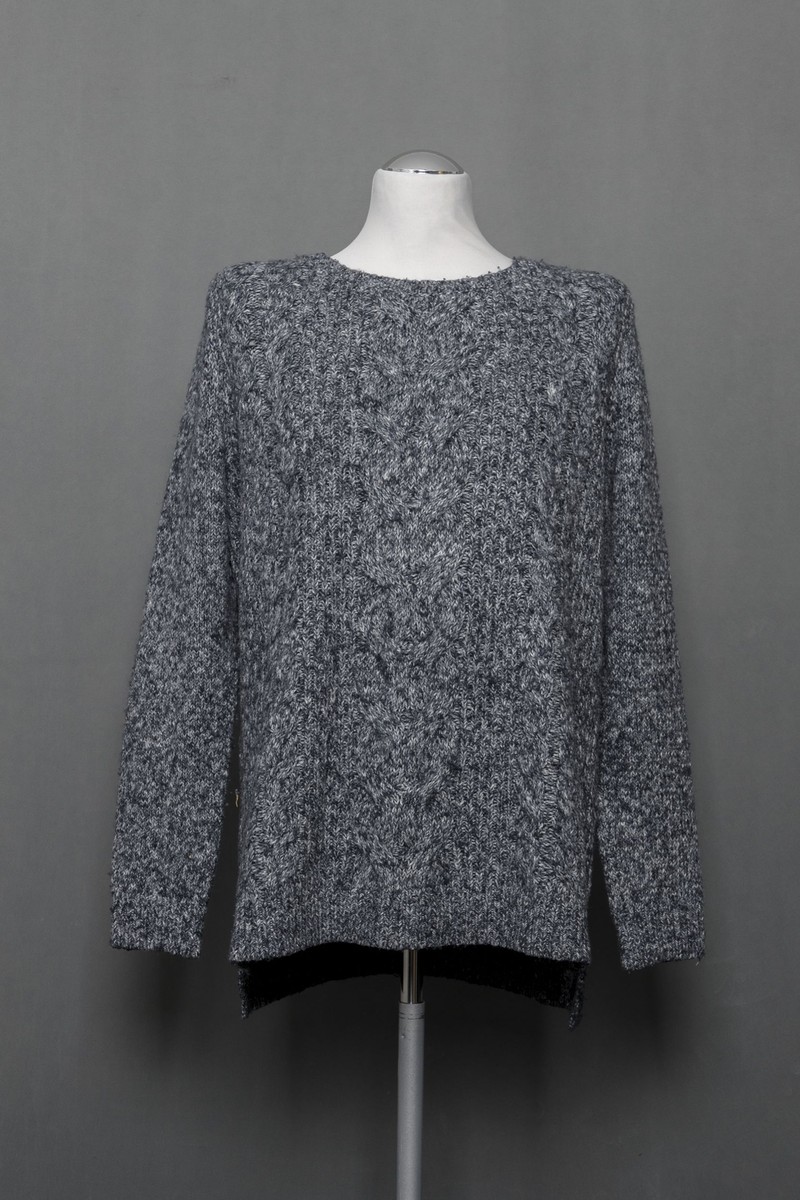 Tommy Hilfiger Herren Pullover 2XL grau blau Rundhals Zopfmuster