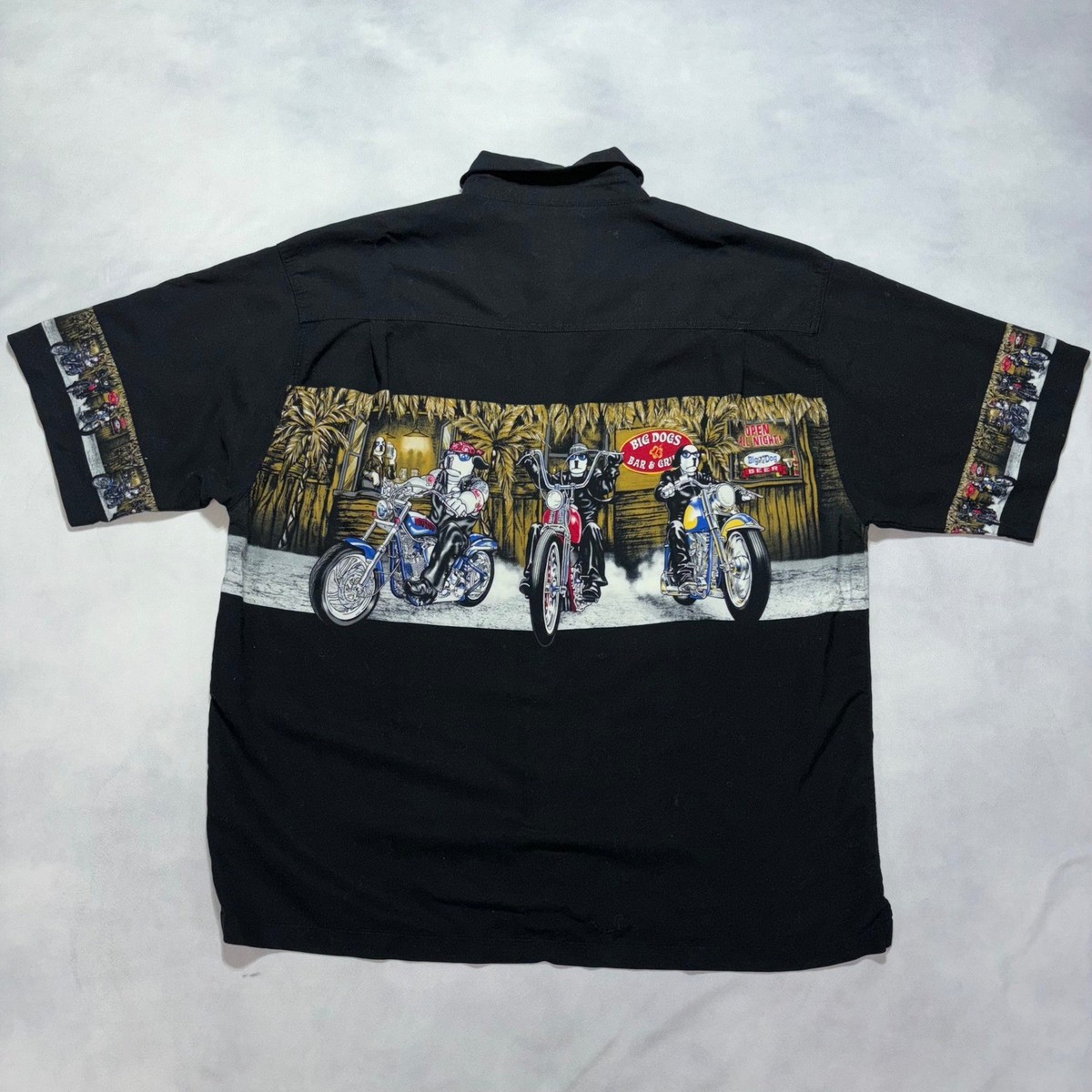 DOGTOWN motor cycle USA製 Tシャツ 80〜90's Vintage Big Dogs Motorcycle Button Up Shirt Men's XL Black Beer