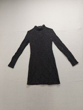 Forever 21 Women Mini Dress S Black Lace Overlay Long Sleeve Mock Neck Cocktail