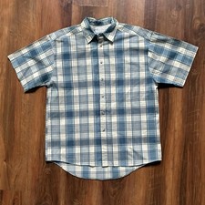 Vintage 90s Levis Plaid Button Down Shirt Mens M Made in USA Blue Tan 1991