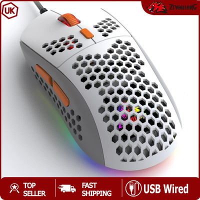 ZIYOULANG M8 kabelgebundene Honeycomb Gaming Maus, leicht, 6400 DPI, 7 Tasten