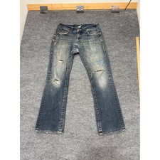 True Religion Straight Leg Distressed Blue Jeans Mens 34 Made in USA Y2K Denim