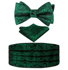Mens Classic Paisley Woven UNTIED Adjustable Bow Tie, Cummerbund and Pocket S...