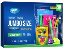 50 Count Large Zipper Storage Bags 3 Gallon 16" x 18" 2-mil Reusable