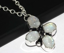 925 Silver Plated Top Quality Rainbow Moonstone Necklace Gemstone 19" GW