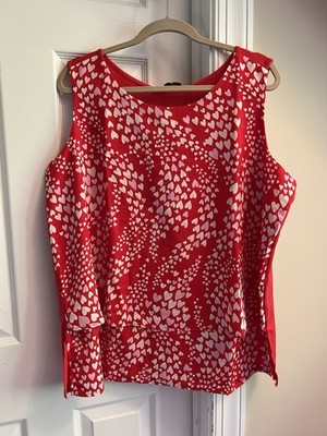 SLEEVELESS TOP - DG2 Diane Gilman - Red/White Hearts - Sz 1X - NWT
