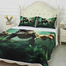 Green Dinosaur Quilt Set Full/Queen Size for Kids, Breathable 3D Dinosaur Pri...