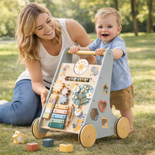 Montessori Wooden Baby Walker for Girls and Boys Pink, Blue, Green Push Toy
