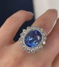 Dedicated Oval Cut Lab-Grown Sapphire & Diamond Womens 14k White Gold Ring
