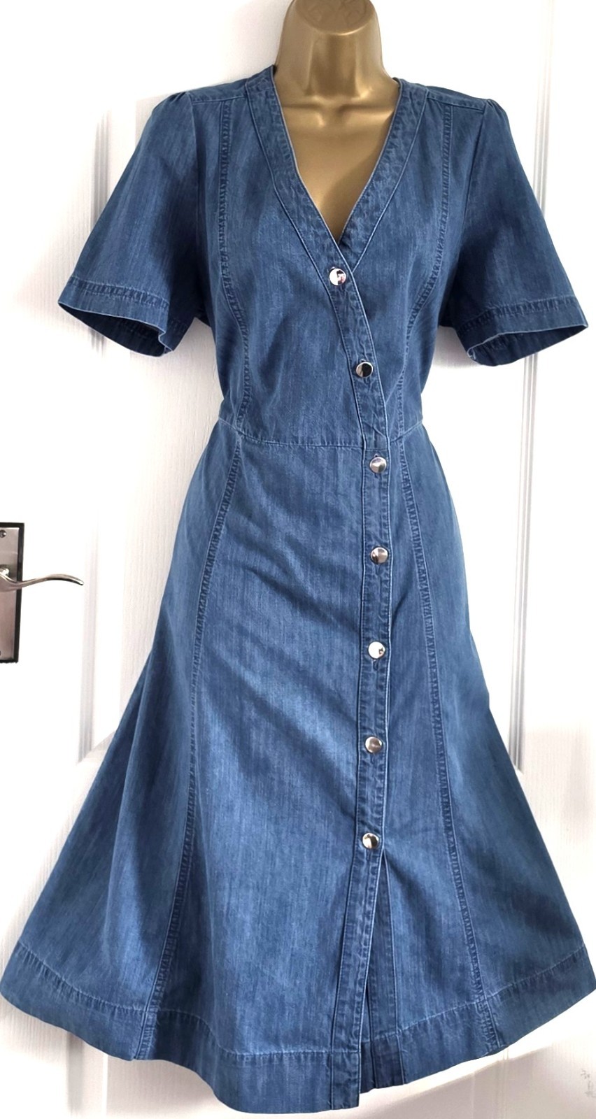 MONSOON *OTIS* Size 14 Blue Denim Button Thru Short Sleeved Dress Daywear Autumn