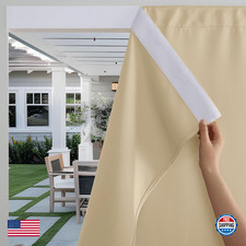 RYB HOME No-Rod Windproof Outdoor Curtains for Patio Waterproof with Adhesive Ta