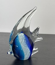 Art Glass Angel Fish Hand Blown Murano Style Paperweight Blue 5.5 h Plz Read