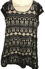 SOCIALITE Short Sleeve Black Lace Shift Dress Sz S Round Neck Boho EUC