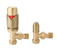 Brushed Brass TRV And Lockshield Radiator Angled Pack