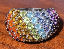 Multi-color Gemstone Rainbow Ring Over 925 Silver, Size 7 - Perfect For Pride