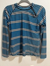 Cabana Life Rashguard Swim Top Blue Gray Stripe Zip Neck Size L