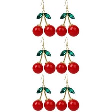  3 Pieces Cherry Hanging Earrings Cherries for Women Sweet Girls Pendants