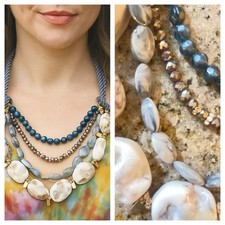 Boho Chic Multi-Strand Statement Necklace Natural Stone Beaded Rope Design