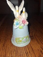 Vintage Ceramic Bell With Swans On Top