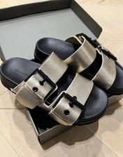 Image of Allsaints Sian Gold Metallic Leather Buckle Sandals Womens Size US9 39 New