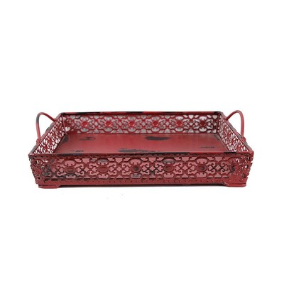 Rainbow Handcrafts Vintage Metal Square Decorative Serving Tray with Two Handles