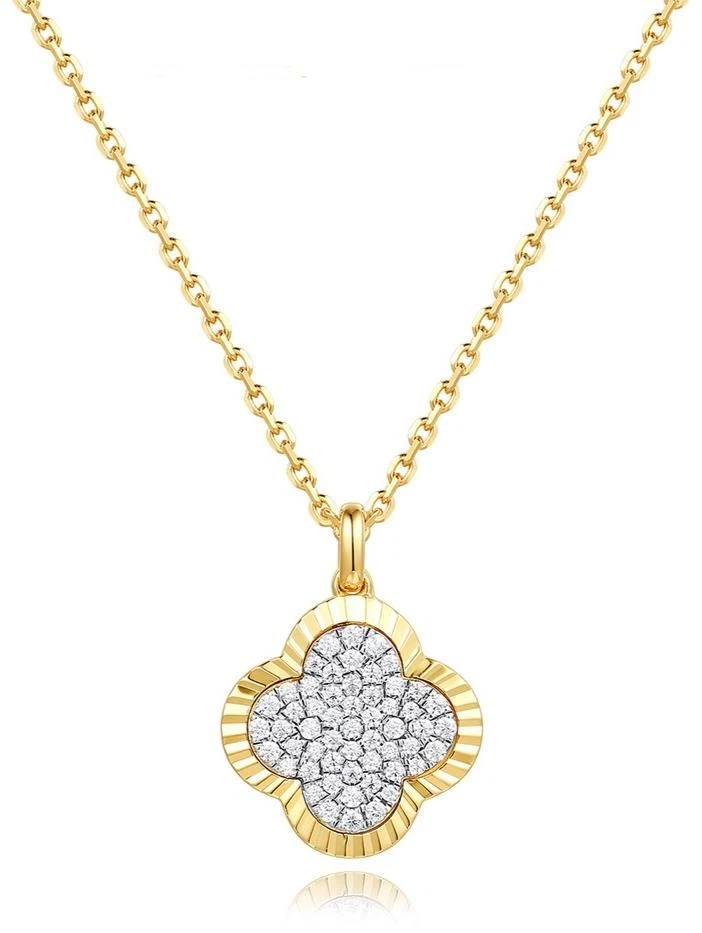 ESTATE .15CT DIAMOND 14KT 2 TONE GOLD 3D CLASSIC PAVE FLOWER FLOATING PENDANT