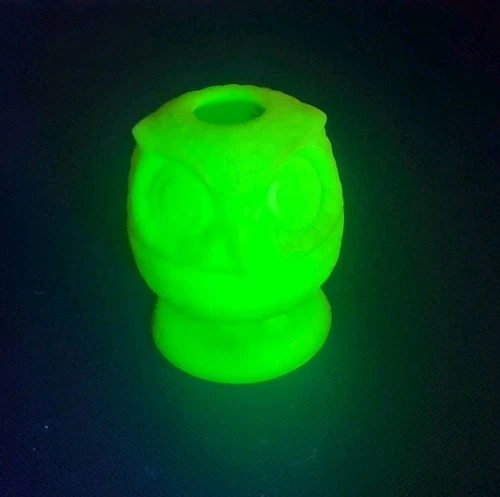RARE Fenton Owl  Fairy Lamp Glowing Uranium Glass Custard