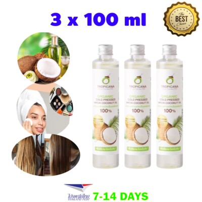 Pack of 3 Tropicana Virgin Coconut Oil Organic Cold Pressed 100ml Nourish Hair &