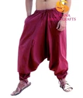 Men Women Cotton Solid Maroon Harem Pants Gypsy Hippie Drop Crotch Trouser Genie