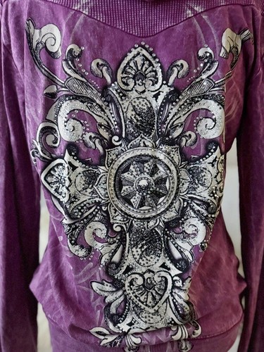 New VOCAL Womens EMBELLISHED PINK CROSS CROWN FLORAL HOODIE JACKET S M L XL - Picture 6 of 6