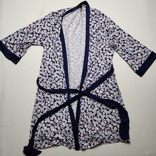 Laura Ashley Soft Stretch Robe Long Sleeve Floral Print Women Size XL Blue E0