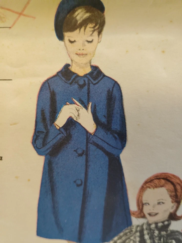 Dress Coat Long Scarf Girls 10 Vogue 5739 Sewing Pattern Cut VTG Wool Tweed Knee - Image 3 of 4