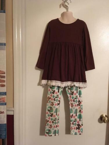 Girl's Boutique Dog Print Legging Outfit Size 5/6T - Afbeelding 1 van 3