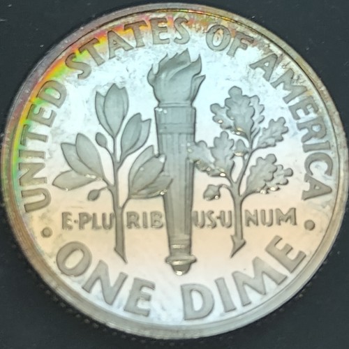 1998 S 10C Silver Roosevelt Dime Proof Rainbow Toned - Picture 2 of 8