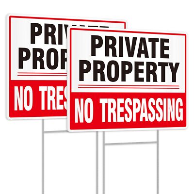 2Pack 12.6x9.5 Inch Private Property No Trespassing Sign with Metal Stakes