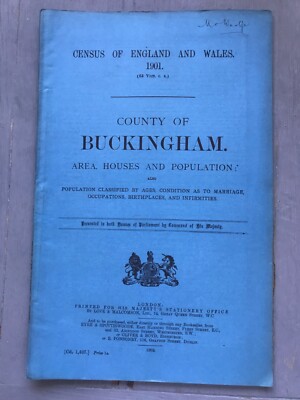 1901 Volkszählung Grafschaft Buckingham, Gebiet, Häuser und Bevölkerung