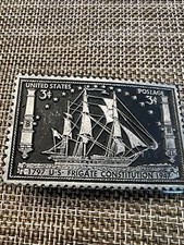 Vintage Pewter US Frigate 3 Cent Stamp Belt Buckle
