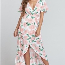 Show Me Your Mumu Marianne Pink Floral Wrap Maxi Dress Size Small EUC 