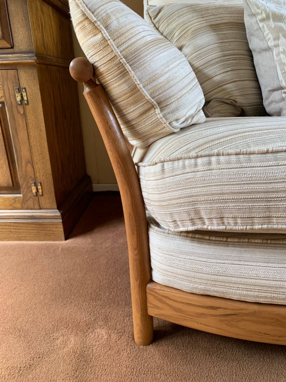 Ercol Renaissance Blonde Wood 3 Seater Sofa Settee High Back and Arm