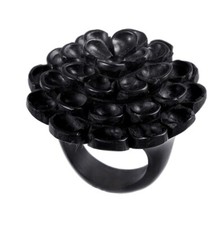 Charming Marigold Flower Wood Ring Black Carved Wooden Bohemian Everyday Jewelry