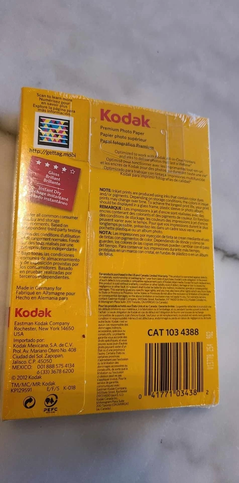 Kodak Premium Photo Paper 100 Sheets Gloss Instant Dry 4x6 inches - New Sealed - Image 2 of 2